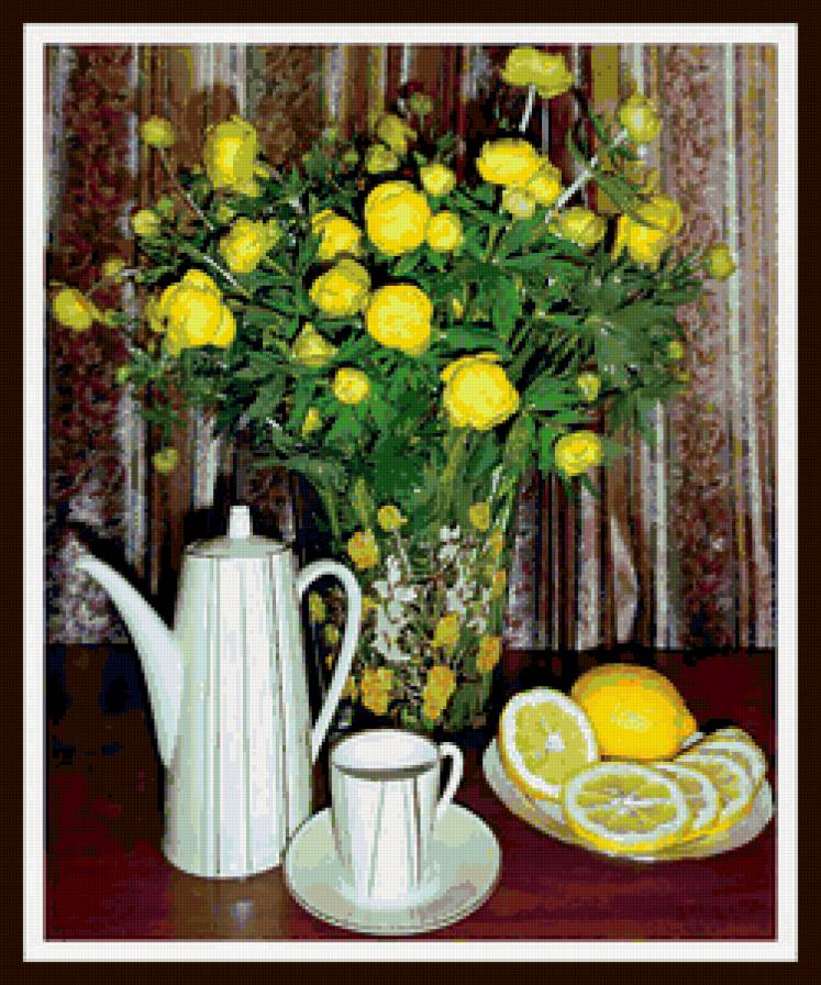 №360118 - натюрморт, фрукты, букет, цветы - предпросмотр