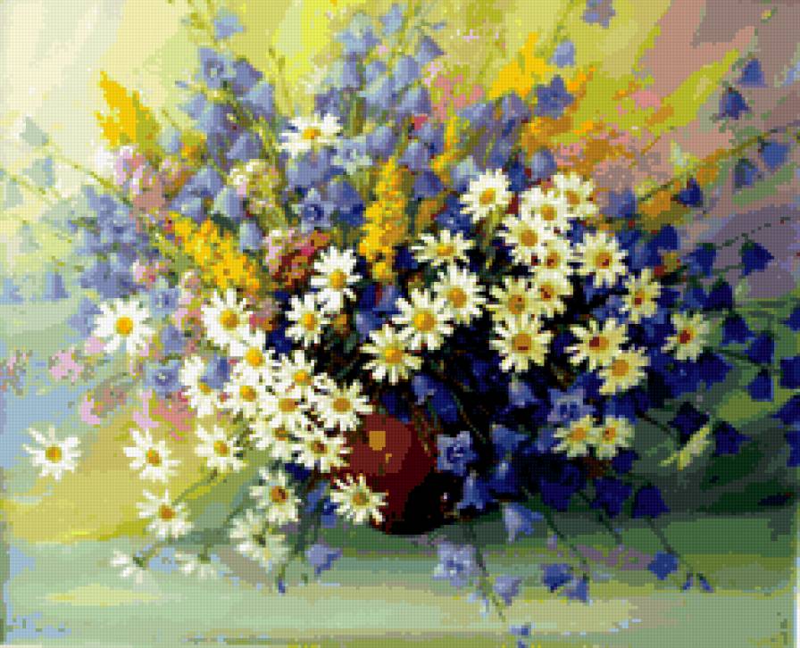 полевые цветы - ромашки, полевые цветы, лето, колокольчики, букет - предпросмотр