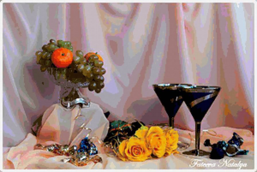 №360523 - вино, розы, букет, цветы, натюрморт, фрукты - предпросмотр