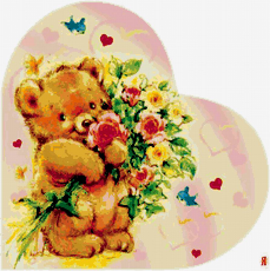 №360532 - подушка, букет, для детей, цветы, медвежонок, детям - предпросмотр