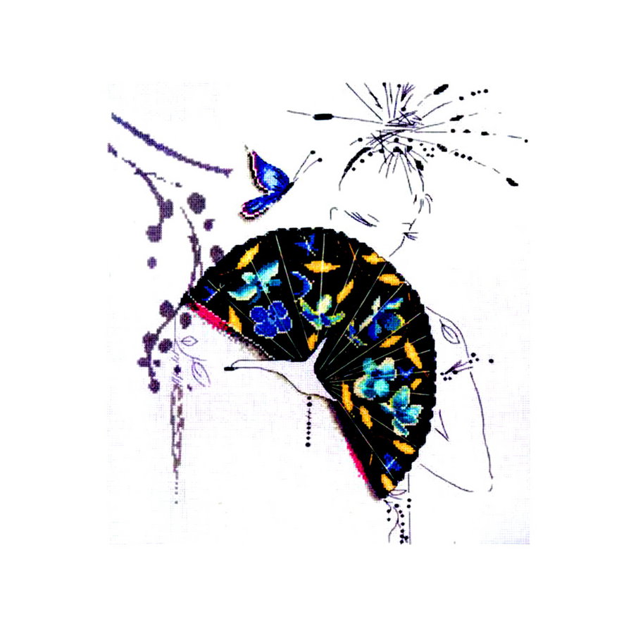 девушка с веером - восток, веер, девушка, бабочка - оригинал