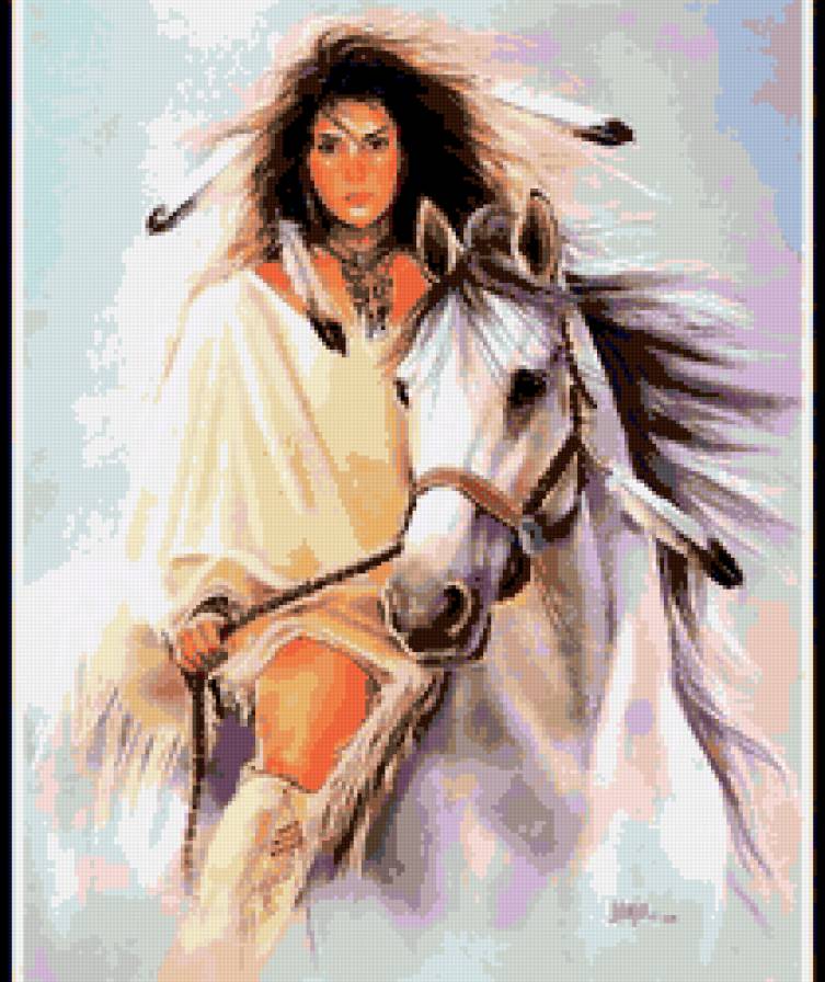 Верхом на лошади - девушка, лошадь, индейцы - предпросмотр
