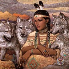 Схема вышивки «Индейская девушка с волками»