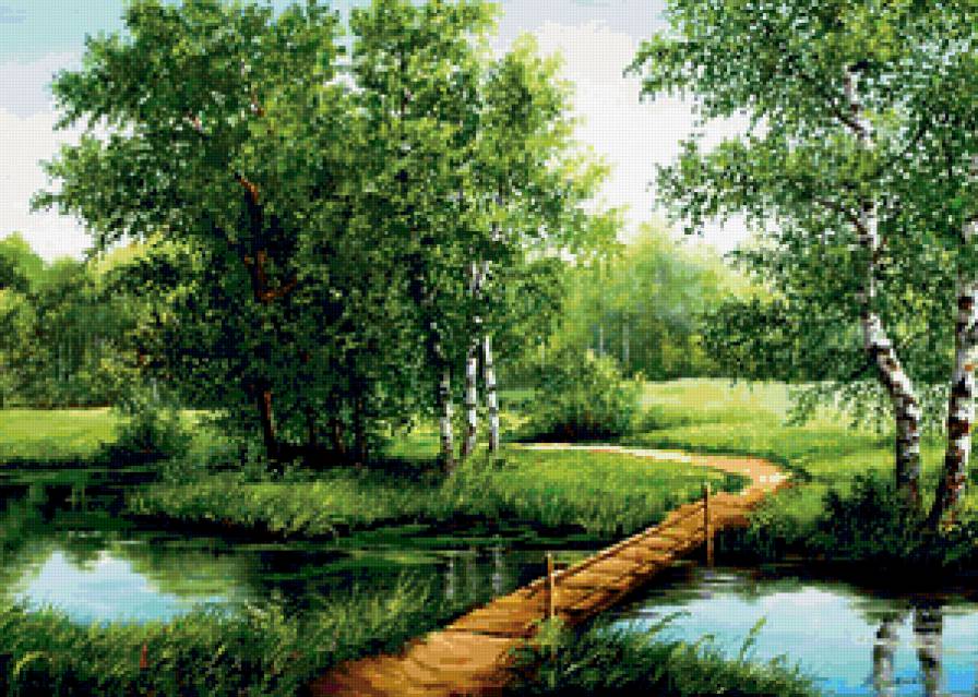 Пейзаж, березы, река - река, березы, пейзаж - предпросмотр