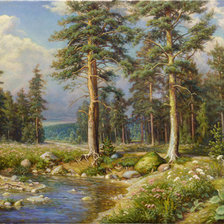 Оригинал схемы вышивки «Пейзаж, лес, река» (№361467)