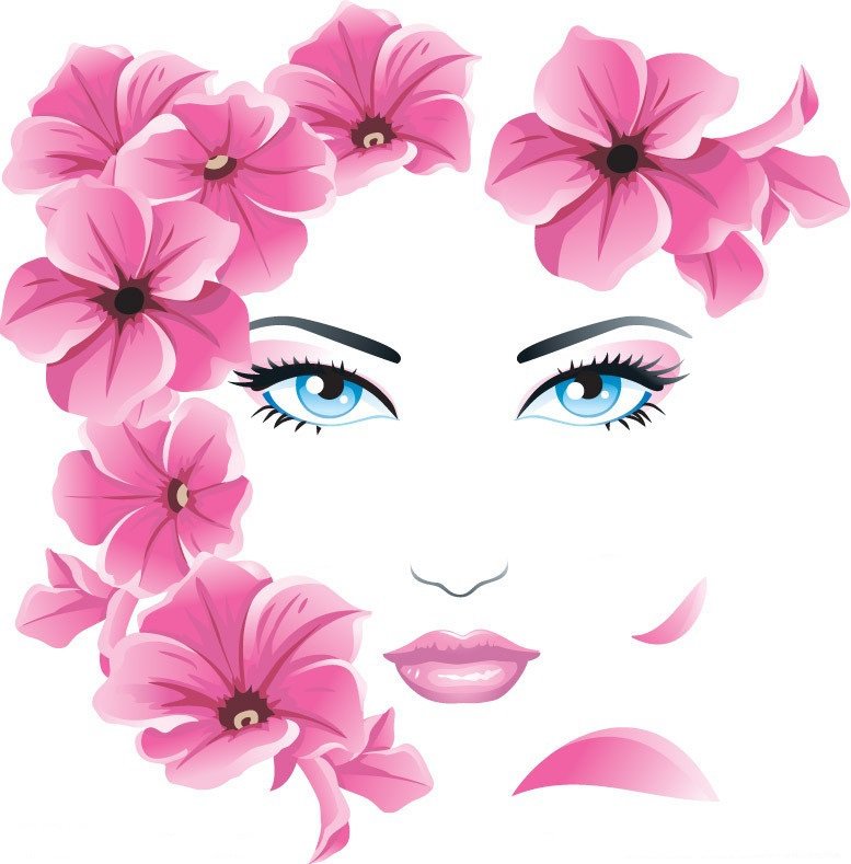 женщина и цветы - розовые цветы, девушка, гибискус, лицо, женщина - оригинал