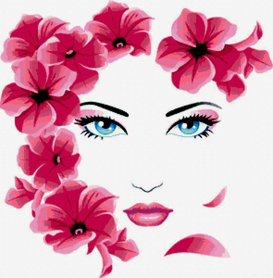 женщина и цветы - гибискус, девушка, женщина, розовые цветы, лицо - предпросмотр