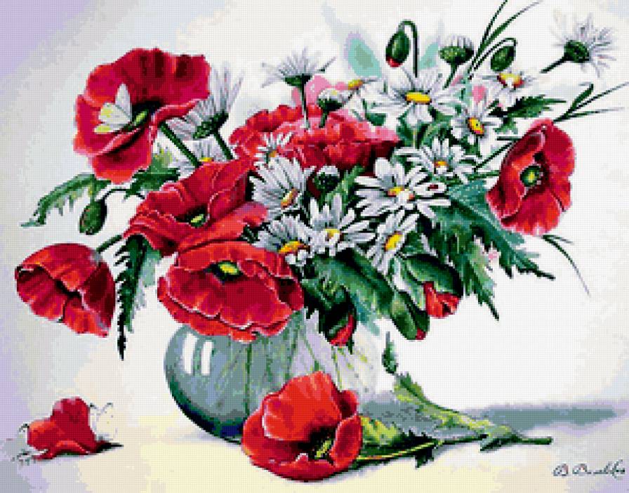 Маки и ромашки - маки, цветы, ромашки - предпросмотр