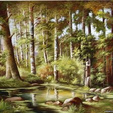 Оригинал схемы вышивки «Пейзаж, лес, река» (№361748)