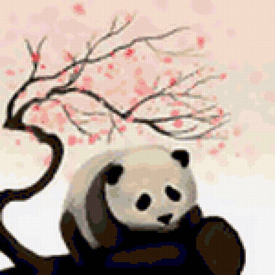 Панда и сакура - сакура, панда - предпросмотр