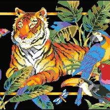 Оригинал схемы вышивки «тигр и попугаи» (№362639)
