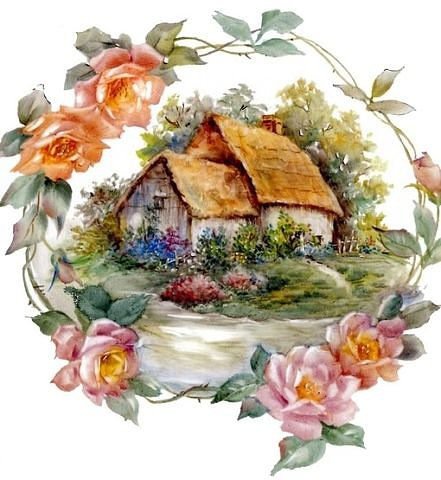 домик в розах - трава, розы, домик - оригинал
