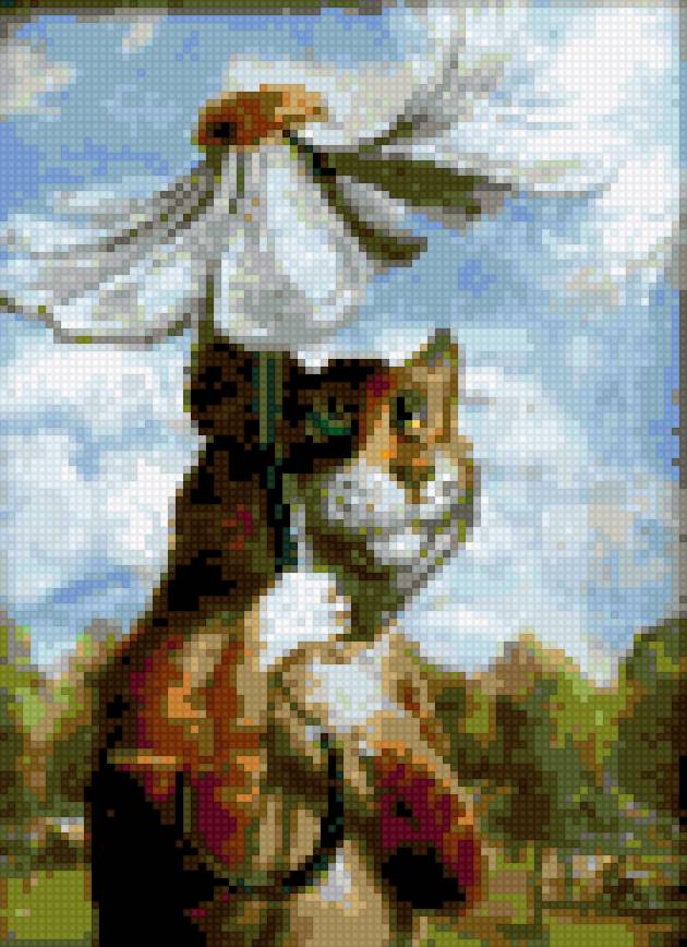 Кот с ромашковым зонтиком - зонтик, кот, ромашка - предпросмотр