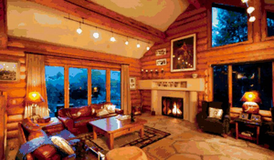 комната - камин, уют, дом, вид, окно - предпросмотр