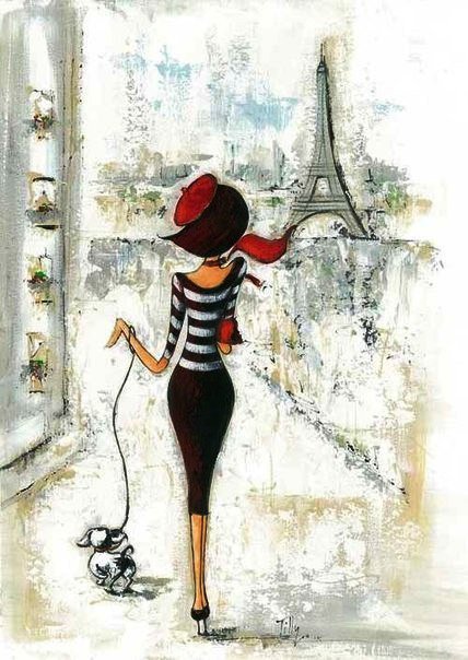 Парижанка - пудель, париж, животное, рисунок, парижанка, девушка - оригинал