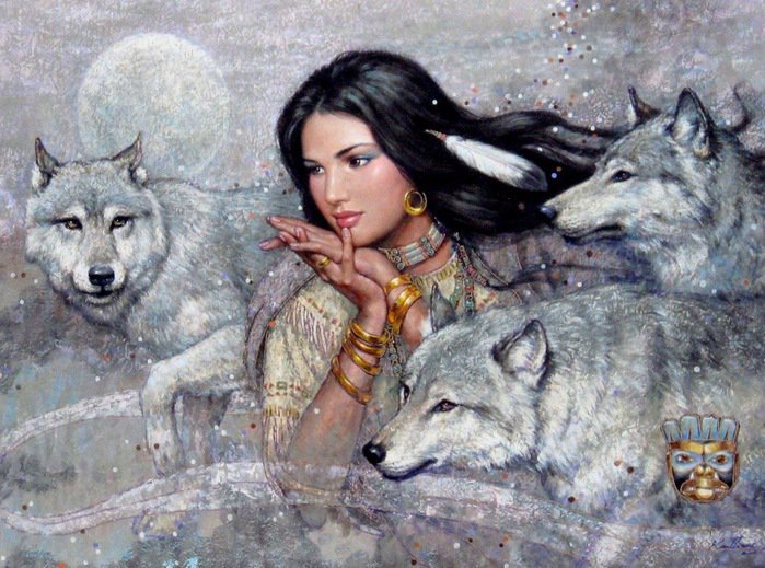 Девушка с волками - люди - оригинал