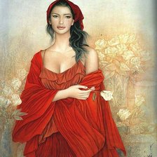 Оригинал схемы вышивки «девушка в красном» (№363270)