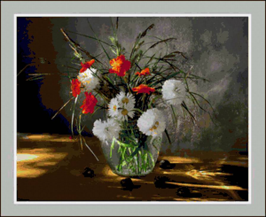 №363451 - натюрморт, лучи, букет, цветы - предпросмотр