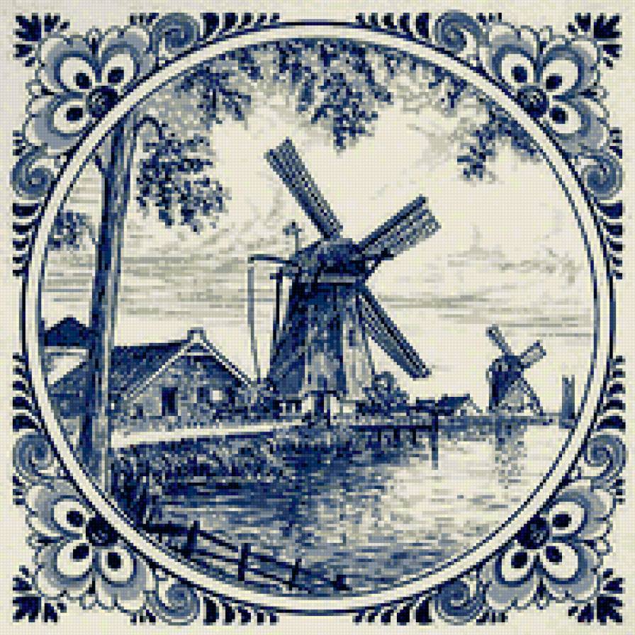 мельница - просто, узор, подушка - предпросмотр