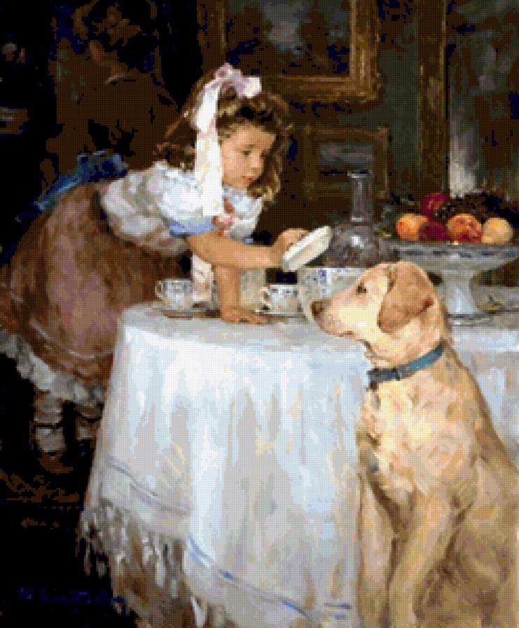 Сладкоежки - фэнтези, живопи, девушка, дети, цветы, картины, красота женщины - предпросмотр