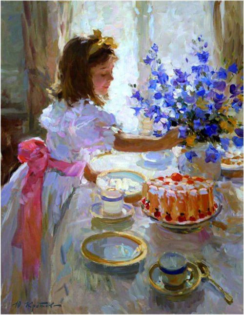 именины - живопи, дети, красота женщины, девушка, картины, цветы, фэнтези - оригинал