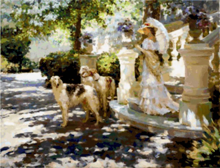 в ожидании её приказаний - дети, фэнтези, девушка, картины, живопи, цветы, красота женщины - предпросмотр