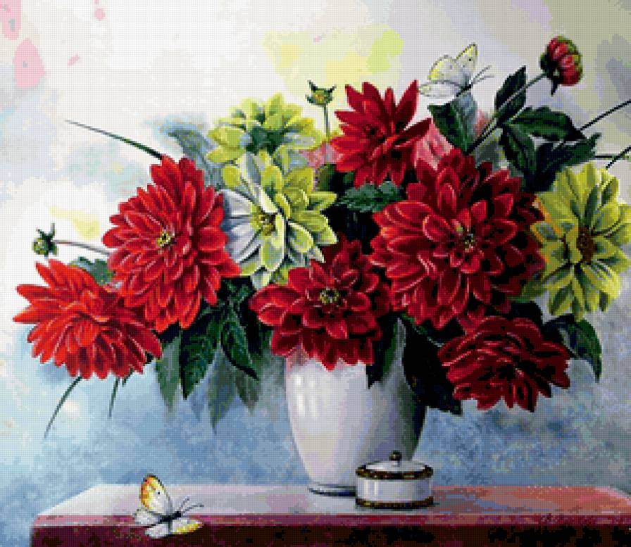 георгины - цветы и бабочки - предпросмотр