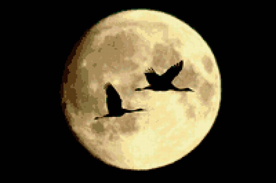 полнолуние - луна, журавли - предпросмотр