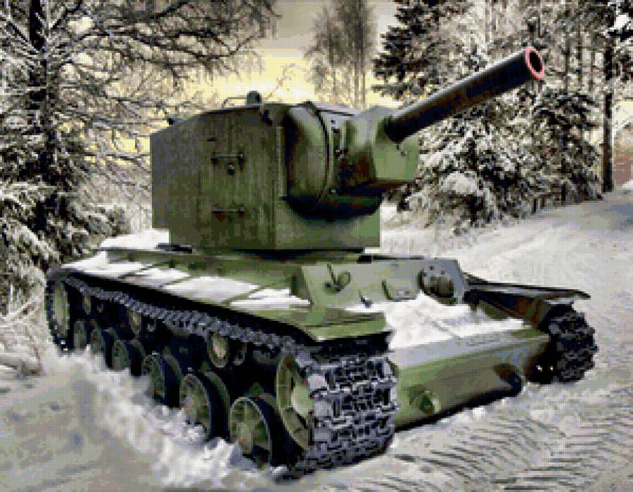 Зимний пейзаж в танковых тонах - танк, кв-2, техника, природа, зима - предпросмотр
