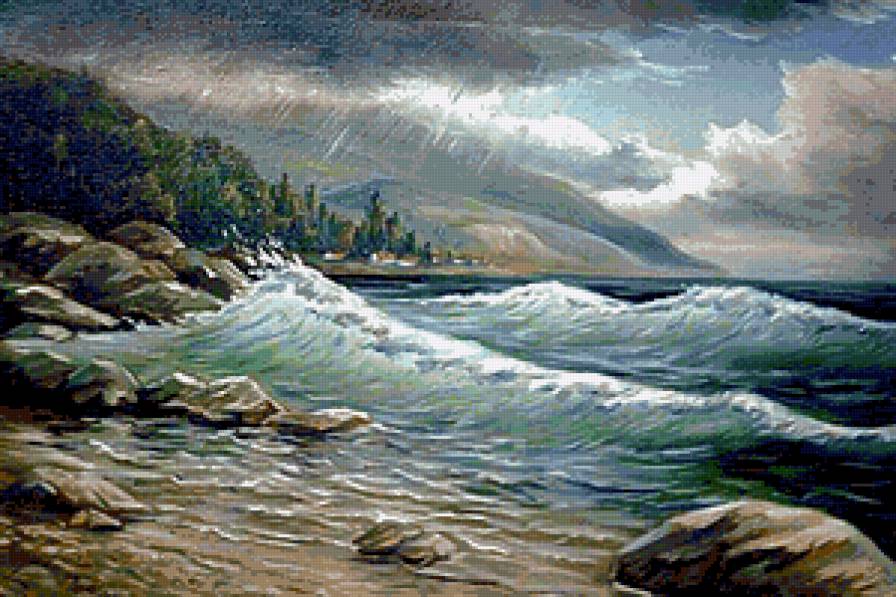 Гроза над океаном - океан, гроза, волны, дождь - предпросмотр