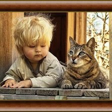 Схема вышивки «мальчик и кот»