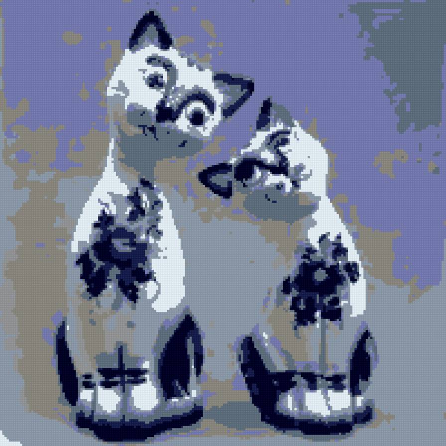 кошки гжель - народные мотивы, кот, кошка, гжель - предпросмотр