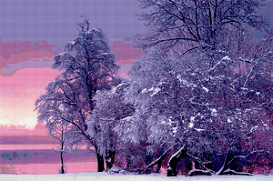 Зима - вечер, иней, зима, снег, деревья - предпросмотр