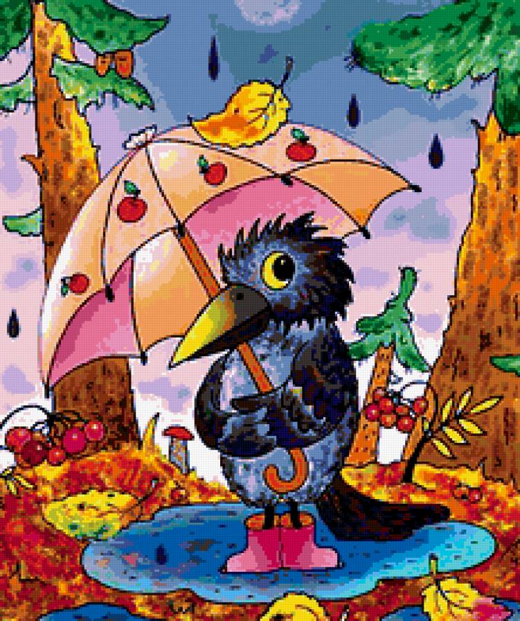 Дождик - детское, ворона, зонт, дождик - предпросмотр