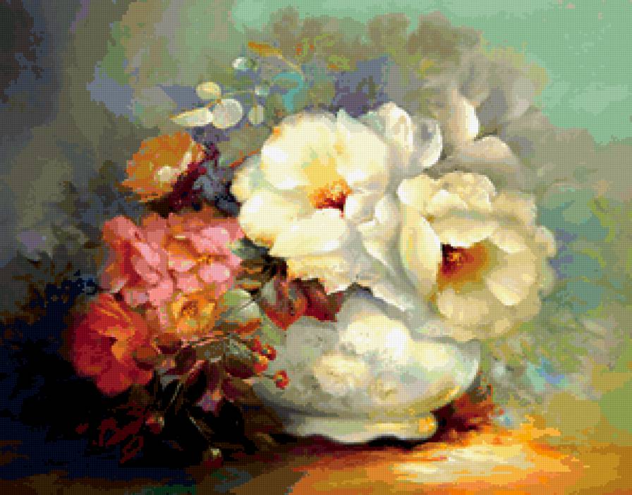 акварельный букет - цветы, розы, живопись, букет, акварель - предпросмотр