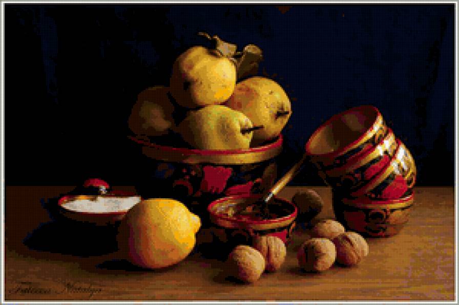 №366381 - хохлома, натюрморт, орехи, фрукты - предпросмотр