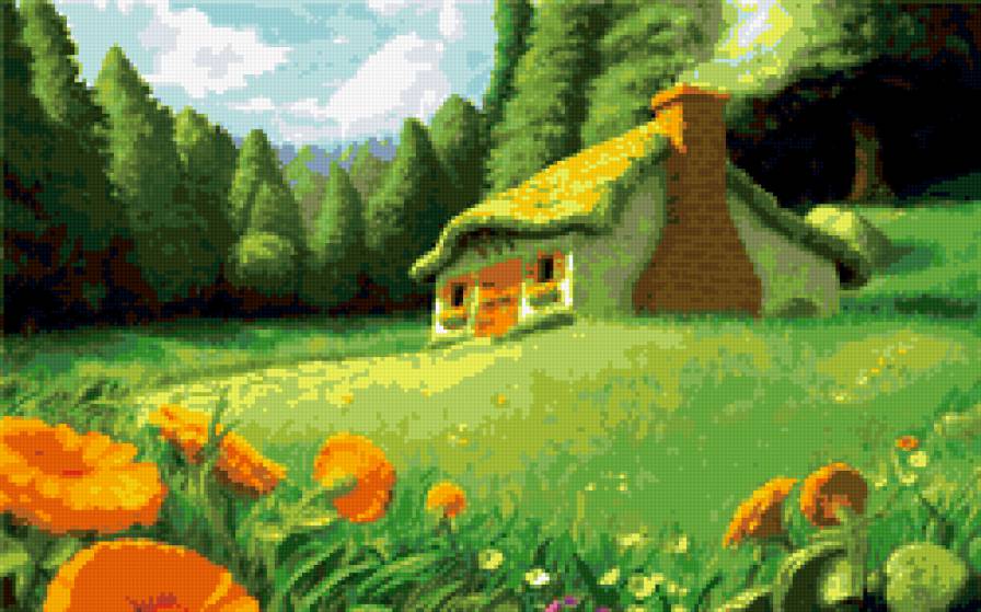сказочный домик - природа, цветы, дом, лес - предпросмотр