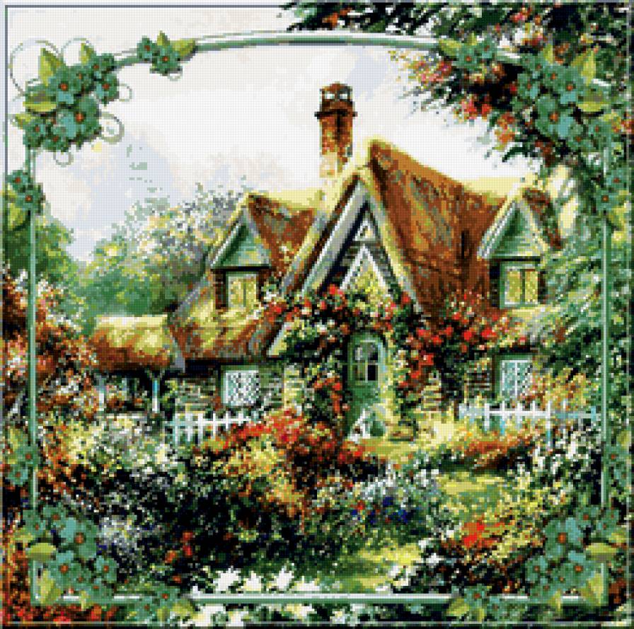 домик - природа, дом, дворик, полисадник, цветы - предпросмотр