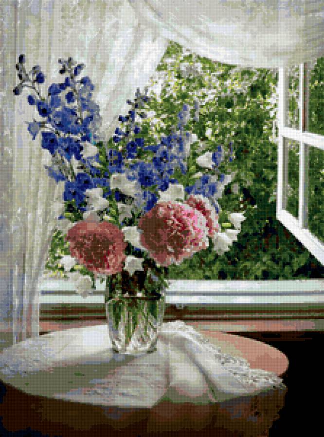 №366419 - окно, букет, цветы - предпросмотр