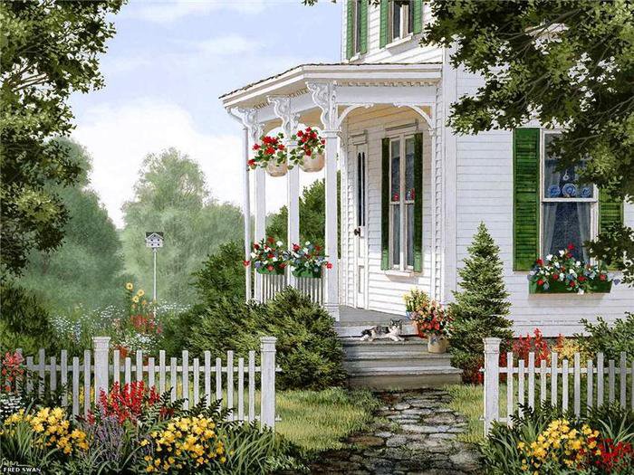 домик - полисадник, дом, лес, дворик, природа, цветы - оригинал