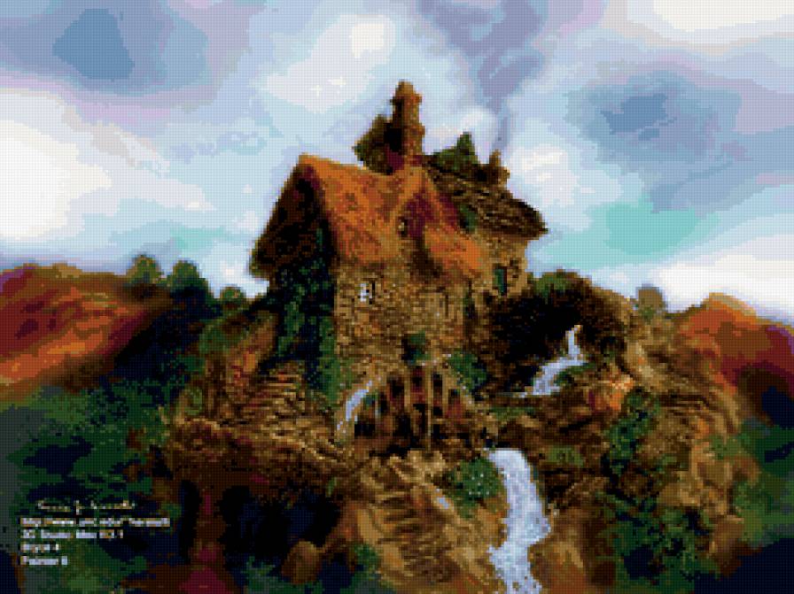 дом на холме - дом, дерево, лес, , природа, река - предпросмотр