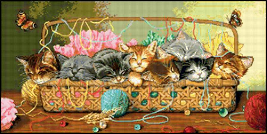 Котята в корзине - кошка, котенок, котята, животные - предпросмотр