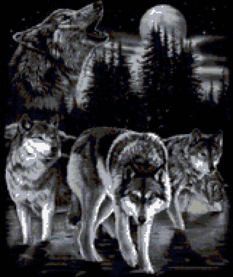 Волки - луна лес, волки - предпросмотр
