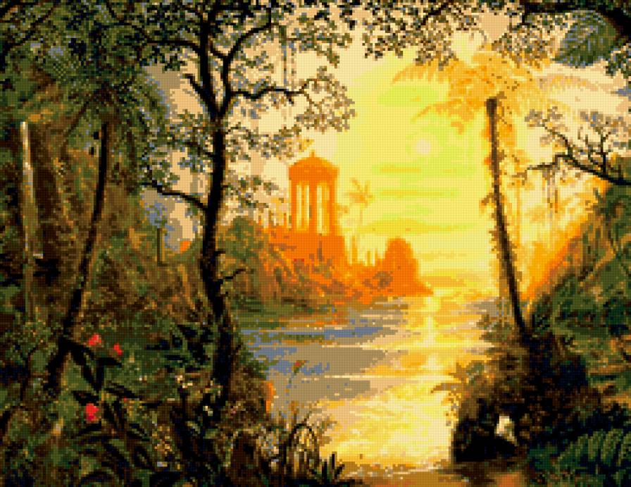 закат - море, джунгли, пальмы, природа, цветы, солнце - предпросмотр