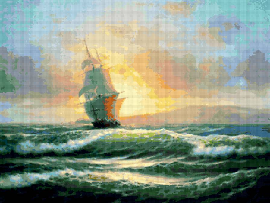 море - картина, корабль, море - предпросмотр