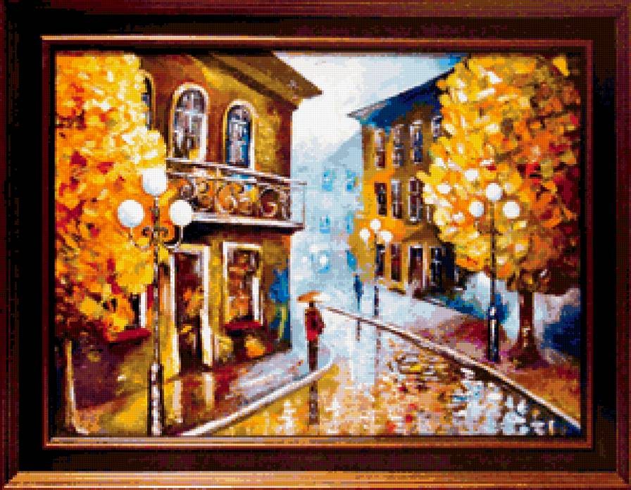 №367339 - люди. дома, осень, живопись, дождь, улица, город - предпросмотр