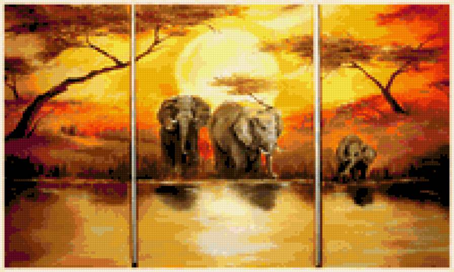 Африканские слоны-триптих - предпросмотр