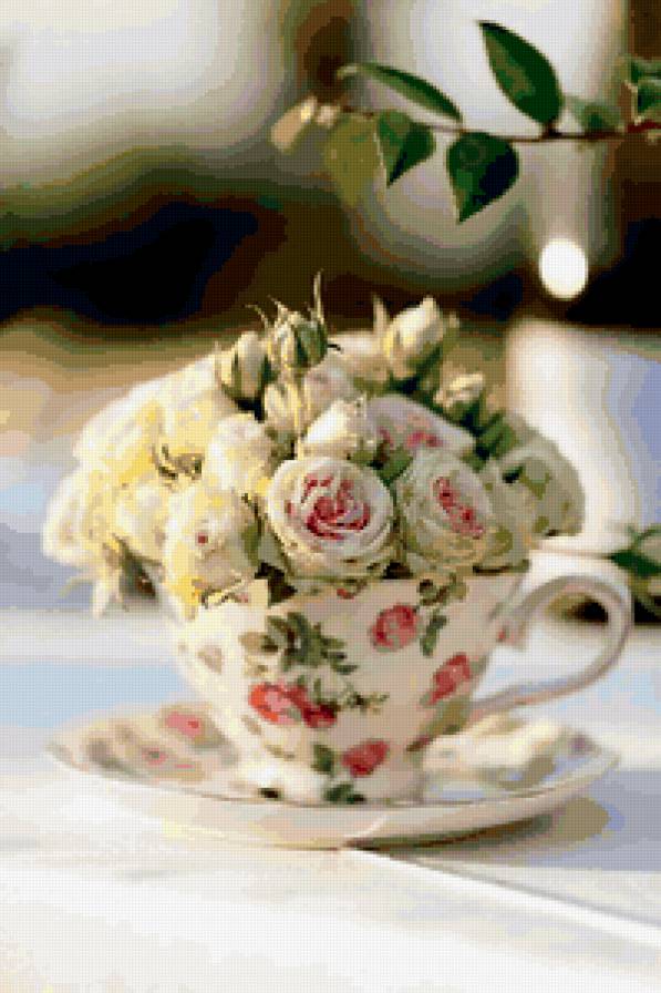 для кухни - чай, чашка, букет, завтрак, роза - предпросмотр