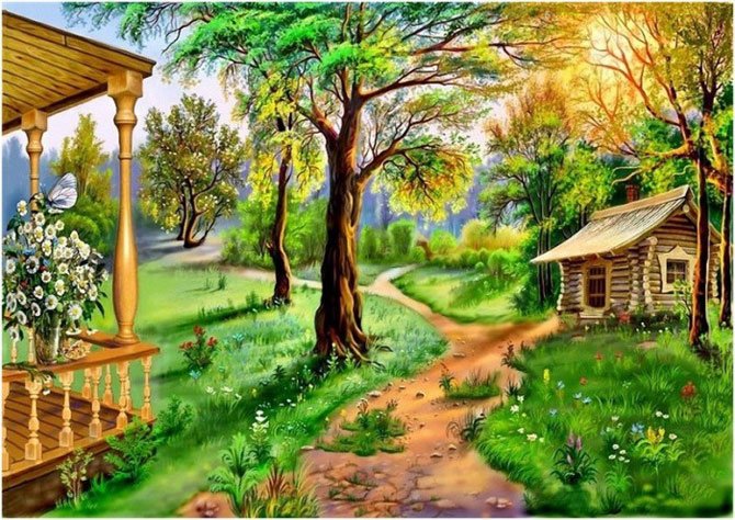 пейзаж - домик, лето, пейзаж - оригинал