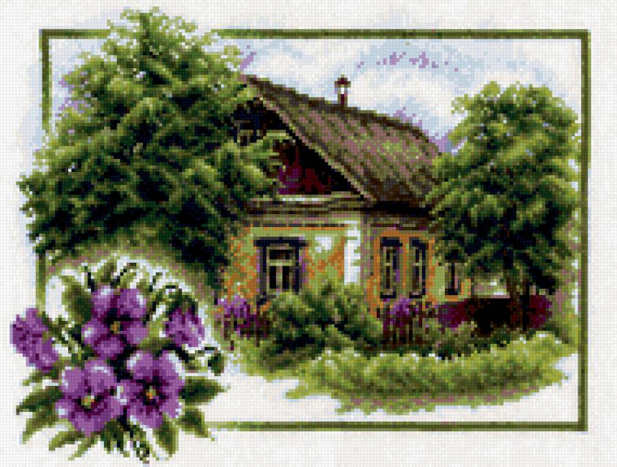 Лето в деревне - пейзаж, деревня, дом, лето, село, цветы - предпросмотр